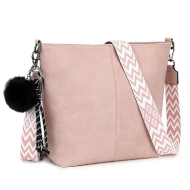 Imagem de TANTOMI Hobo Bolsa transversal feminina de couro PU para uso diário e viagens duráveis, Rosa empoeirado