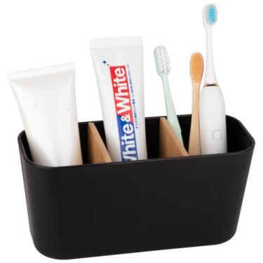 Imagem de Suporte de escova de dentes Heagoale Bamboo com 3 ranhuras para banhei