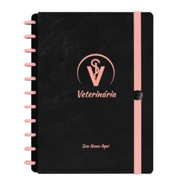Imagem de Caderno De Disco Iscool Inteligente Personalizado 80 Folhas Profissões Preto Rosê Veterinária Grande G