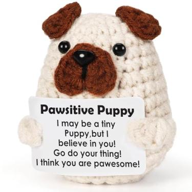 Imagem de Placas decorativas positivas para filhotes de cachorro para amigas, suporte emocional inspirador feito à mão, presentes de crochê para amantes de cães, suporte de incentivo para decoração de mesa