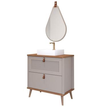 Imagem de Armário Banheiro 60Cm Mdf C/ Cuba Espelheira Gota Cappuccino