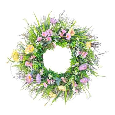 Imagem de Vaveren de flores artificiais, flores artificiais, elegante decoração de verão, guirlanda floral para porta da frente, janela, interior e exterior, 45cm