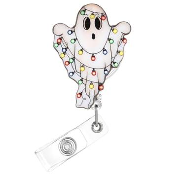 Imagem de Carretel de crachá de Natal, lindo crachá de acrílico fantasma para crachá de identidade, suporte de crachá retrátil telescópico de luz colorida acessórios de clipe de jacaré para enfermeiras