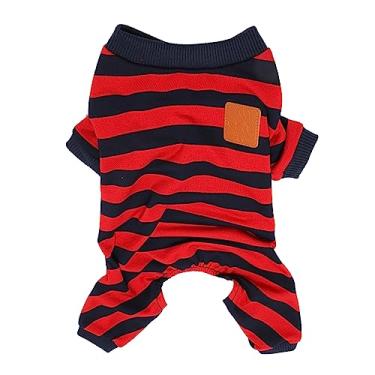 Imagem de Pijama listrado para cães, 4 pernas, leve, macio, confortável, moderno, vermelho, azul, listrado, roupas para cães para dormir em casa e caminhadas diárias, material de poliéster (G)