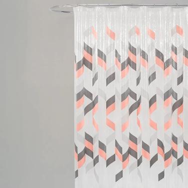 Imagem de Coina Box Pvc Geométrico Rosa E Cinza 198x180cm - Uzoo Cortina Box Pvc 1.98x1.80m Geometrica Rosa E Cinza 818010