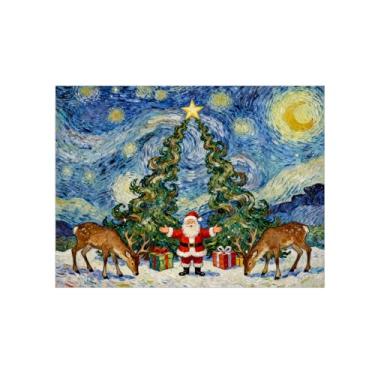 Imagem de Natal Pintura arte parede em tela-Veado árvore noite estrelada-Imagem decoração moderna-Impressões Sala de Estar 60x80cm Sem Moldura