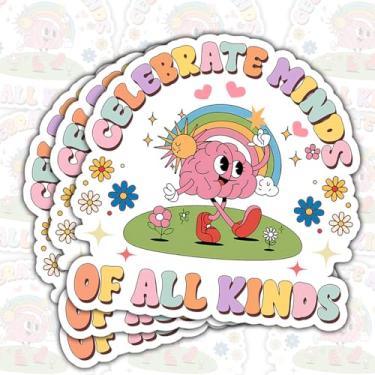 Imagem de (3 peças) Adesivo Celebrate Minds of All Kinds – Decalque de vinil de conscientização sobre neurodiversidade e autismo – Adesivo de conscientização sobre inclusão e deficiência para laptop, garrafa de