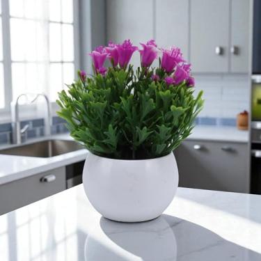 Imagem de Generic 1 arranjo de flores de lírio semicírculo de plantas artificiais de plástico verde roxo 7 x 7 x 15 cm
