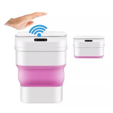 Imagem de Lixeira Automatica Inteligente Sensor Smart Cesto Retratil A Prova D Agua Viagem Camping Rosa