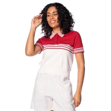 Imagem de Blusa Feminina Biamar Gola Polo Listras Vermelho/branco, Vermelho, Bra