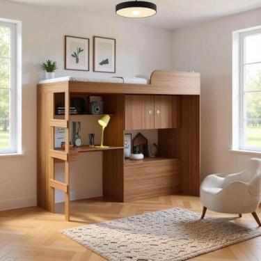 Imagem de Cama Alta Multifuncional com Baú e Escrivaninha Lion - Repleta