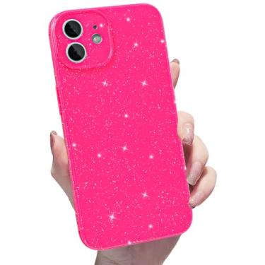 Imagem de Finyosee Capa brilhante para iPhone 12, linda capa de silicone brilhante, brilhante, fina, fina, brilhante, capa protetora de borracha gel de TPU macio para mulheres e meninas de 6,1 polegadas - rosa