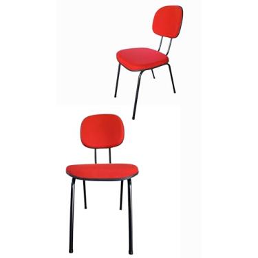 Imagem de Kit com 2 Cadeiras de Escritório Secretária Base Fixa Palito Tecido Jserrano 87x44x50 cm (Vermelho)