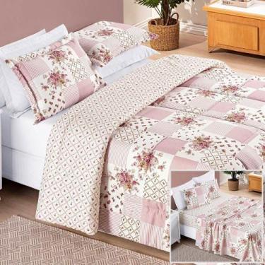 Imagem de Edredom 2,40m x 2,20m + Jogo de Cama Dupla Face Estampado Bouti Casal 