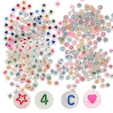 Imagem de DOITOOL 4 sacos de contas de acrílico luminosas para fazer pulseiras de bricolage coloridas com padrão de letras de coração para projetos de joias artesanais, design suave e amigo da pele