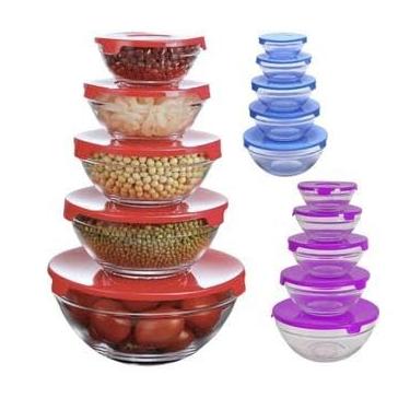 Imagem de Conjunto 5 Potes Recipiente Guarda Fruta Condimentos Vidro Marmita Tigela Conserva Alimentos