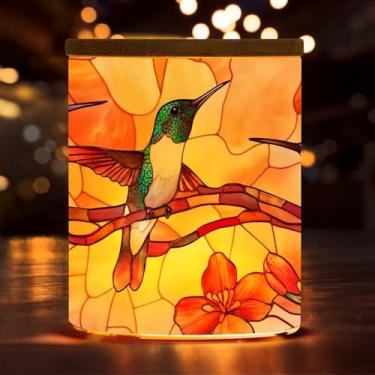 Imagem de Castiçais de beija-flor de vidro manchado, suporte de vela de luzes de chá com tampa de bambu, suporte de vela de flor de pássaro para centro de mesa, casamento, festa, decoração de Natal