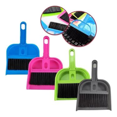 Imagem de 2X Kit Mini Vassoura E Pá Para Mesas Armários Limpeza Color
