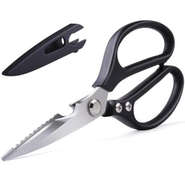 Imagem de Tesoura de cozinha resistente, ultra afiada, com tampa de lâmina, tesoura multifuncional para aves, ervas, carne, frutos do mar, peixe, legumes