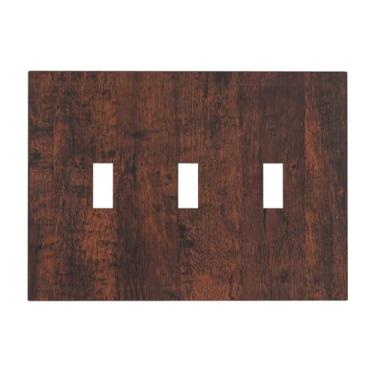 Imagem de Wmhusu Capa de interruptor de luz marrom vermelho rústico grão de madeira retrô placa de parede 3 gangues placa de interruptor de luz tripla interruptor decorativo capas de tomada placa elétrica para