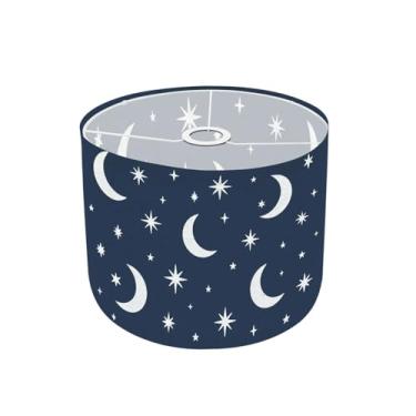 Imagem de Abajur de tambor sem costura lua estrelas céu noturno espaço cosmos texturizado branco marinho médio abajur de tecido de linho de substituição para abajur de mesa de cabeceira Candeeiros de chão