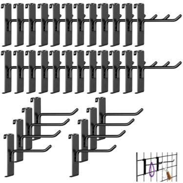 Imagem de Chewtoyo Pinos de parede de metal, acessórios de grade, ganchos de grade, ganchos, 32 ganchos de grade, garagem, ganchos para pendurar no painel de grade, loja de varejo