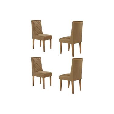 Imagem de Cadeira Sala De Jantar Pietá Kit 4 Un Madeira Capuccino-linho Bege Turim - Rufato