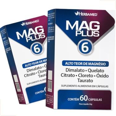 Imagem de Kit 02 MagPlus 6 Herbamed 60 Cápsulas – 6 Fontes de Magnésio (Quelato, Dimalato, Citrato, Cloreto, Taurato e Óxido) para Absorção, Energia e Relaxamento