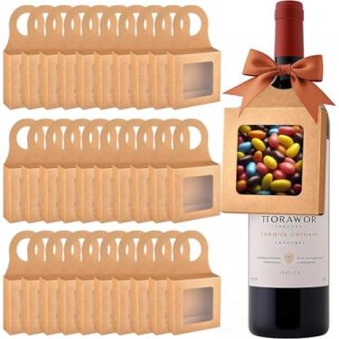 Imagem de Caixa de presente criativa com janela transparente e orifício para pendurar para doces, trufas, biscoitos de chocolate, papel kraft, garrafa de vinho, caixa de presente - 30 peças (16,3 x 9,5 x 1,45