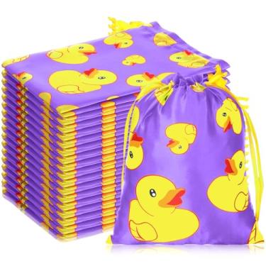 Imagem de Wesnoy 24 peças de sacos de presente de pato amarelo com cordão de borracha 18 x 23 cm sacos de doces reutilizáveis para chá de bebê, lembrancinhas de festa de aniversário (roxo)
