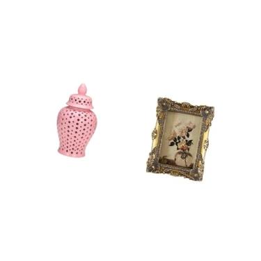 Imagem de Fenteer Vaso de Porcelana com Tampa E Moldura de Resina Vintage Ornamentada para Arranjos Florais Decorativos E Exibição de Mesa para Casamentos