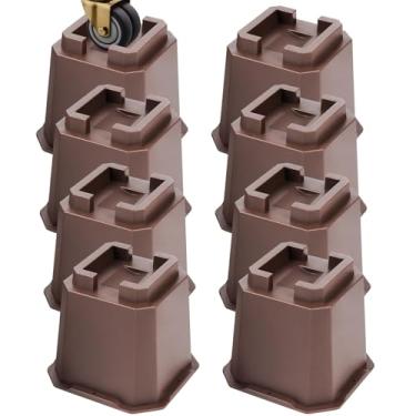 Imagem de MCXYEM Elevação ajustável para móveis de cama elevações em alturas elevações resistentes para postes e rodas de móveis sofá cama mesa de sofá (marrom pacote com 8, 5 polegadas)