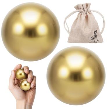 Imagem de Bolas Baoding, 2 peças de bolas de latão para exercícios físicos e alívio do estresse, 3,8 cm com bolsa de transporte com cordão