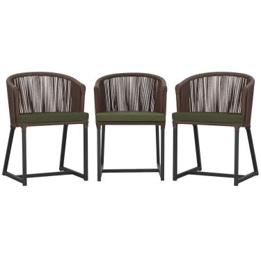 Imagem de 3 Cadeiras De Jantar Noronha Preta Corda Náutica E13 Trama Marrom