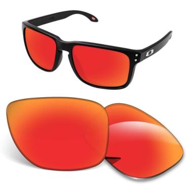 Imagem de Biyxpiv Lentes de substituição de 1,5 mm compatíveis com óculos de sol Oakley Holbrook XXL OO9487, antiarranhões e resistentes a impactos, Espelhado vermelho laranja
