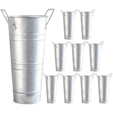 Imagem de LUMINFLY Vaso de flores vintage rústico, 10 baldes de metal galvanizado com alças fáceis de carregar, anticorrosão, ótimo para casamentos, decoração de casa, jardim e festas ao ar livre