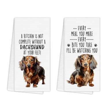 Imagem de EGBTL Conjunto de 2 toalhas de cozinha engraçadas de dachshund, decoração de presentes de dachshund, toalhas de mão de cachorro para decoração de cozinha, presentes para mães, amantes de cães