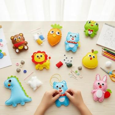 Imagem de Kit completo de costura para iniciantes de 8 peças - Kit de artesanato de feltro DIY para quatro estações - Aprenda a costurar e bordar para fazer animais, incluindo tecido, agulhas e linha