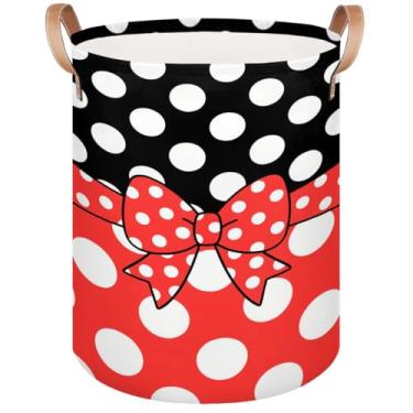 Imagem de Cesto de roupa suja grande – Laço de bolinhas vermelhas 62L cesto de armazenamento dobrável para cobertores, brinquedos infantis, roupas sujas, cesto de bebê alto para banheiro, decoração de quarto de