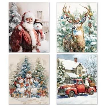 Imagem de Noaleviax Conjunto de arte de parede retrô de Natal - decoração de parede vintage com tema de Natal de inverno, imagens de rena, arte de parede para quarto, sala de aula, dormitório, decoração de