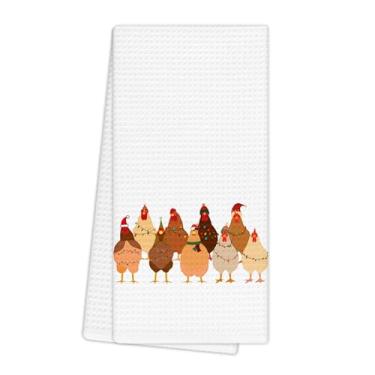 Imagem de EGBTL Toalhas de cozinha de frango de Natal, toalhas de mão de Natal para decoração de banheiro, casa de fazenda rústica inverno Natal frango animais de fazenda panos de prato toalha de prato para