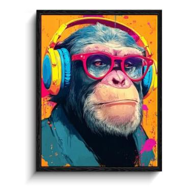Imagem de Arte de parede de macaco de fone de ouvido, retrato pop art, decoração de parede estilo urbano, impressão em tela emoldurada com acabamento fosco, arte de pôster de música, para presente de estúdio de
