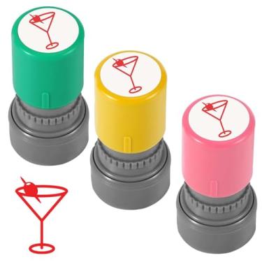 Imagem de Pacote com 3 carimbos Martini, carimbo de mão de borracha autotinta, carimbo de bebida de vidro Martini para festas, bares, boates e eventos de pub (tinta vermelha)