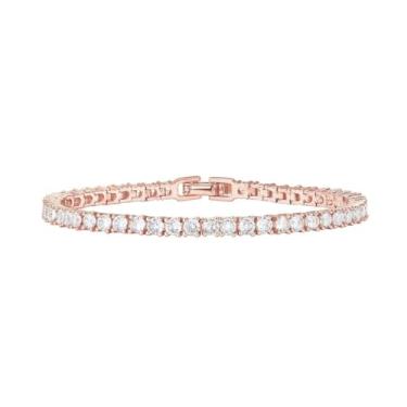 Imagem de LINEAR LUX Pulseira feminina banhada a ouro 14K 3 mm zircônia cúbica clássica elegante configuração de quatro garras joia de ouro hipoalergênica, 19Centimeters, Ouro rosa, Sem Pedra Preciosa