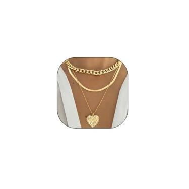 Imagem de Conjunto de colares com pingente de coração de ouro grosso para mulheres, corrente cubana em camadas, gargantilha ajustável, corrente de osso de cobra, acessórios de joias, Large, Metal, Sem Pedra