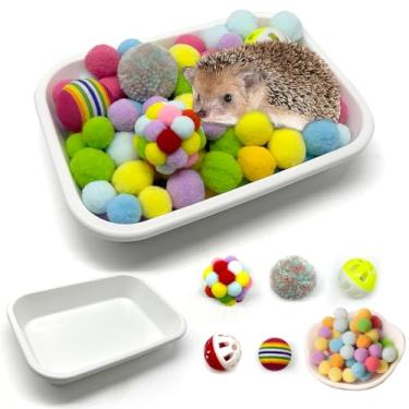 Imagem de Gucvdnple Acessórios engraçados para gaiola de ouriço, brinquedos fofos de caixa de areia e bola, acessórios de animais pequenos para furão de hamster ouriço