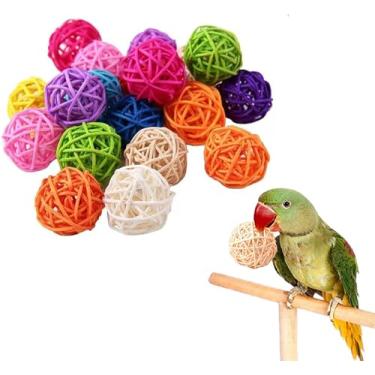 Imagem de 10 bolas de vime multicoloridas para coelhos, papagaios, brinquedos para mastigar ratã, ramo natural de 3,3 cm para atividades ocupadas para chinchilas, porquinhos-da-índia, hamsters, gerbos, papagaio
