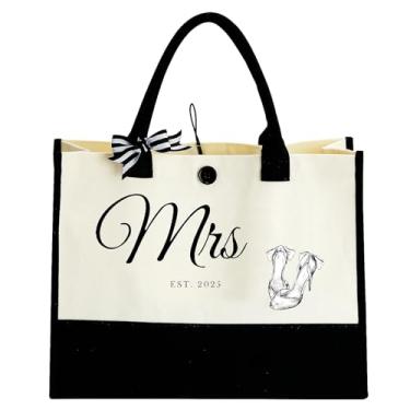 Imagem de Sigenert Bolsa de noiva para chá de noiva, presente de chá de noiva, bolsa de presente de praia Miss To Mrs, Classy Bachelorette Presents, Wifey, maquiagem, bolsas grandes para lua de mel