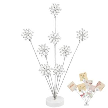 Imagem de Suporte de árvore fotográfica de 8 ramos com clipes, suporte para porta-retrato de árvore de dinheiro familiar, suporte de cartão de presente branco de floco de neve para Natal, cartões, notas