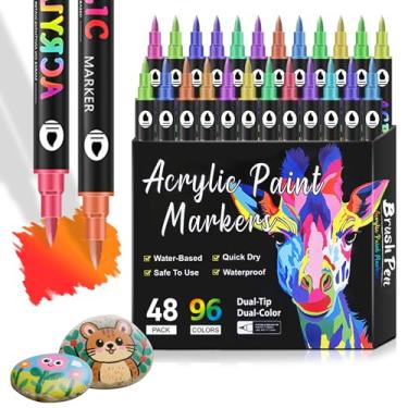 Imagem de YV-cozx 96 marcadores de tinta acrílica de ponta dupla, canetas de tinta acrílica de duas cores para pintura rupestre, cerâmica, pedra, madeira, tela, pedra, materiais de arte DIY